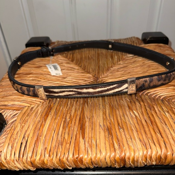 Brighton Black Leather Belt with Silver Buckle and animal print patchwork. - Picture 2 of 7